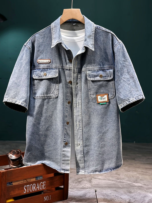 Herr Skjorta Kortärmad Oversize Vintage Workwear Stil