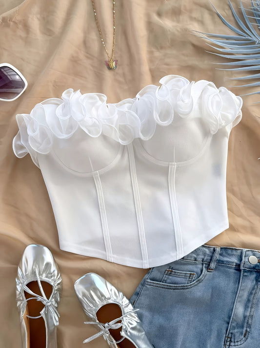Dam Bustier Top Elegant Festtop med Volangdetaljer Off-Shoulder