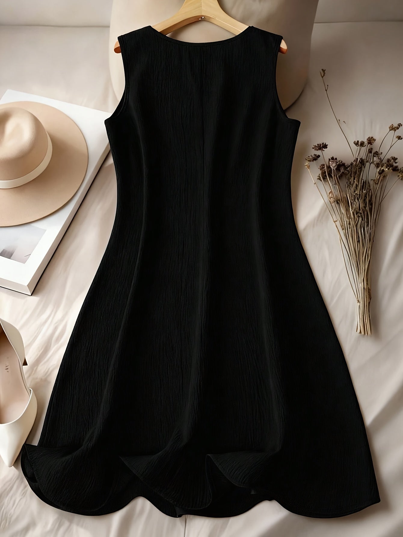 Damklänning med broderi, ärmlös, elegant vår- och sommarklänning, A-linjeformad