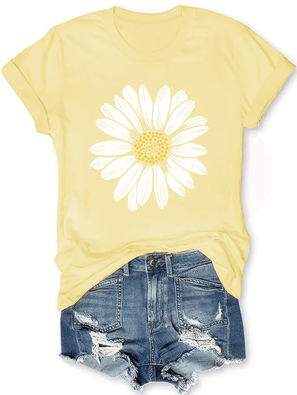 Dam T-shirt med Stor Prästkrageblomma – Avslappnad och Trendig Sommarstil