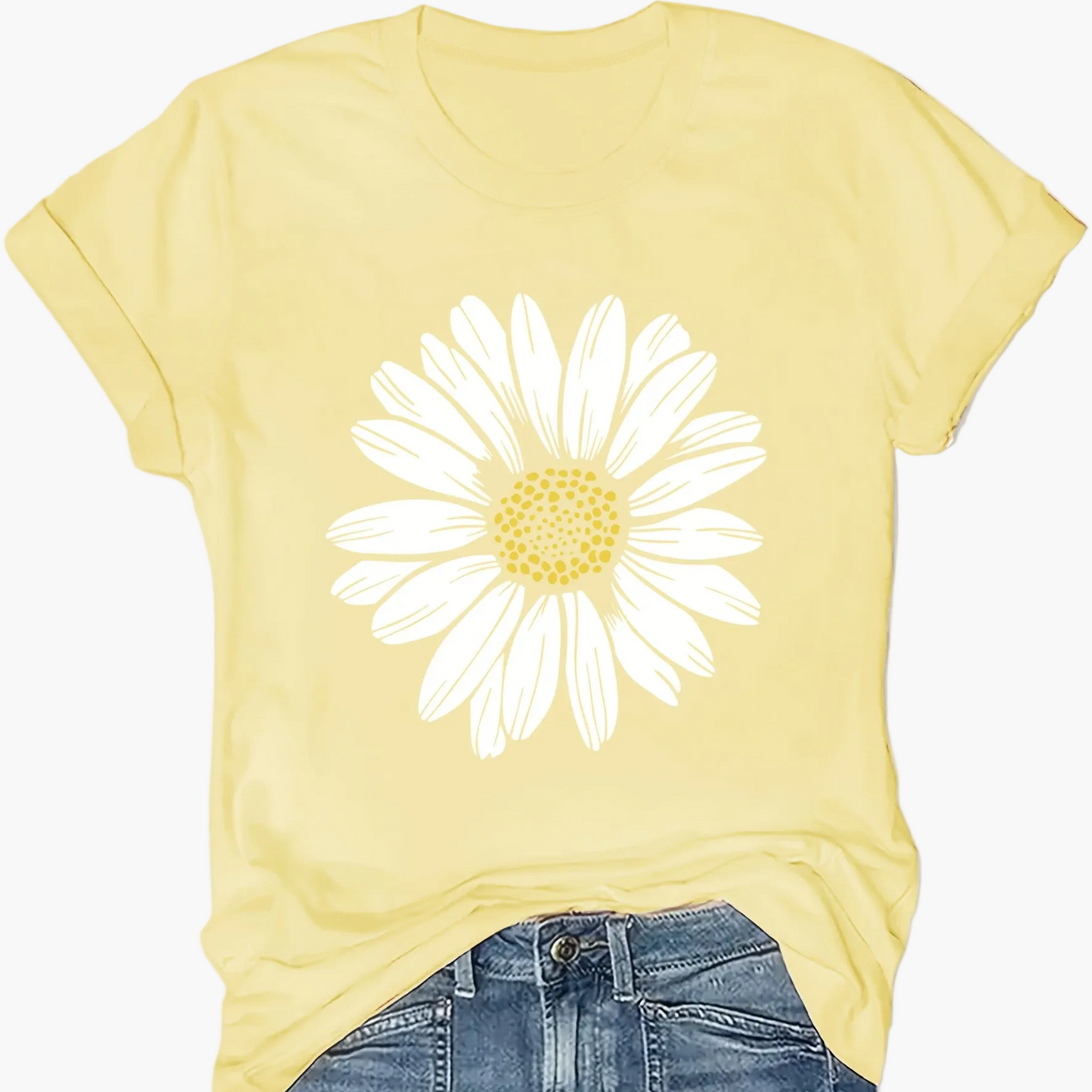 Dam T-shirt med Stor Prästkrageblomma – Avslappnad och Trendig Sommarstil