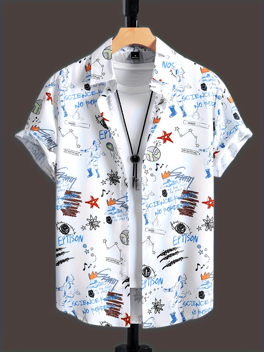 Herr Skjorta Kortärmad Streetwear Graffiti-Print Modern Casual Statement