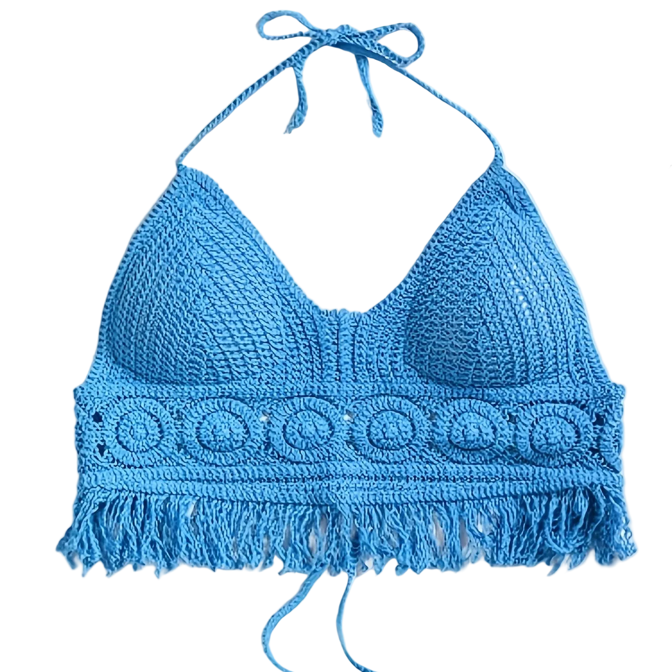 Dam Halterneck Virkad Boho Sommarlinne med Fransar – Festival & Strandmode