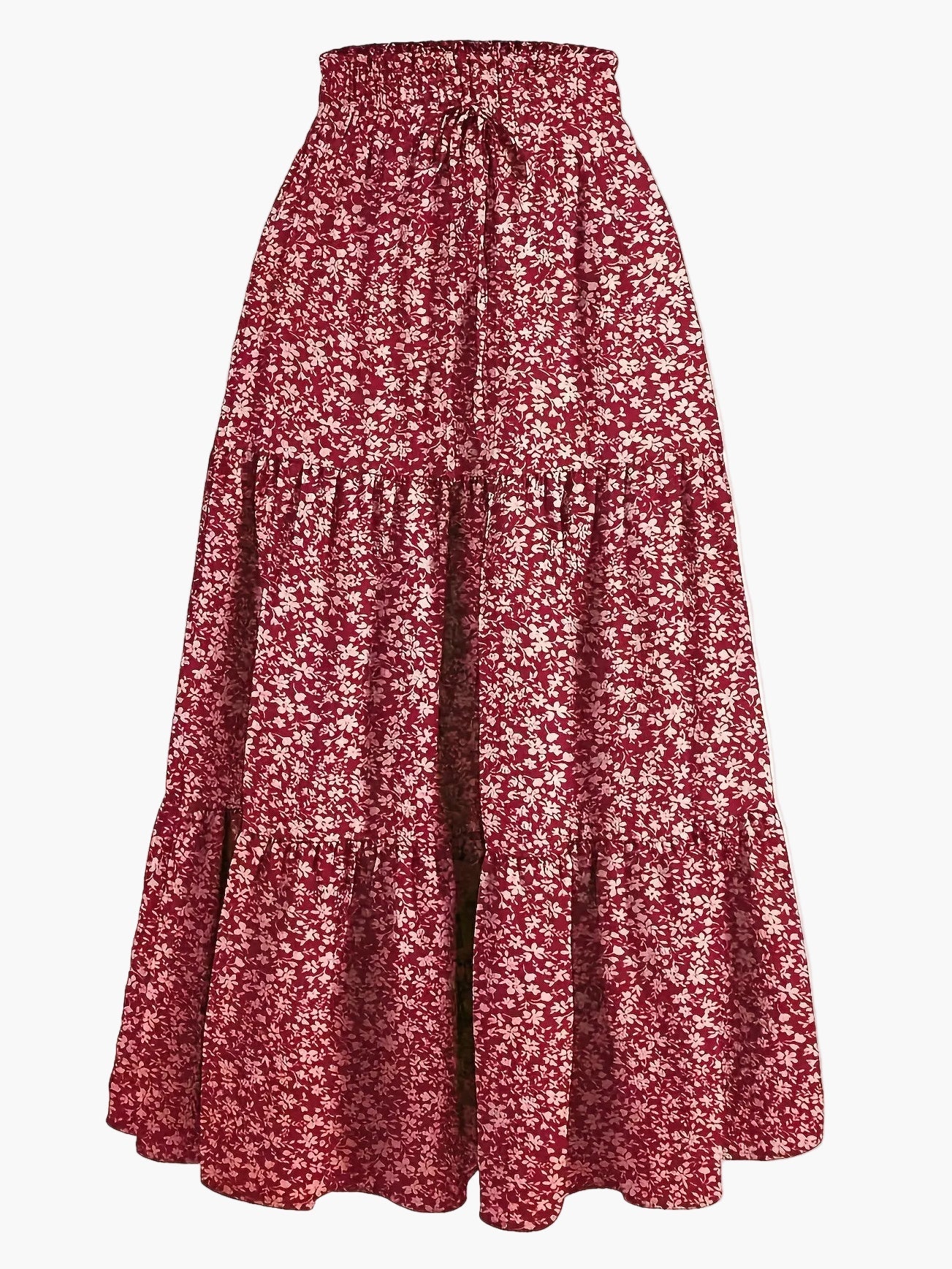 Dam Kjol Smockad Midja Elegant Vardagsstil Midi Volangkjol