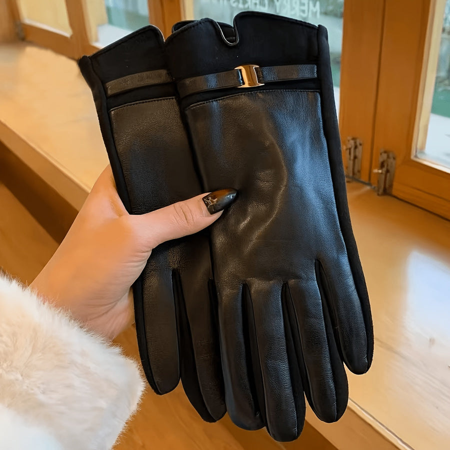 Damhandskar i konstläder med spänne och mudd