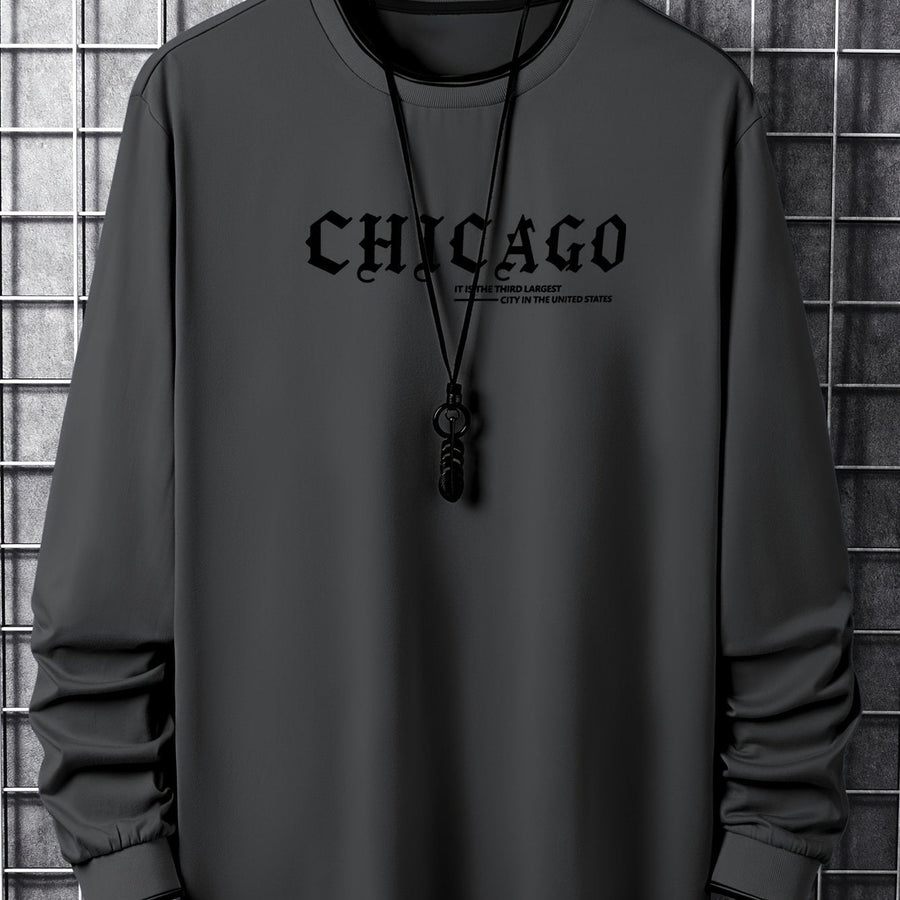 Tröja med lång ärm och Chicago-tryck, rund halsringning, randiga detaljer