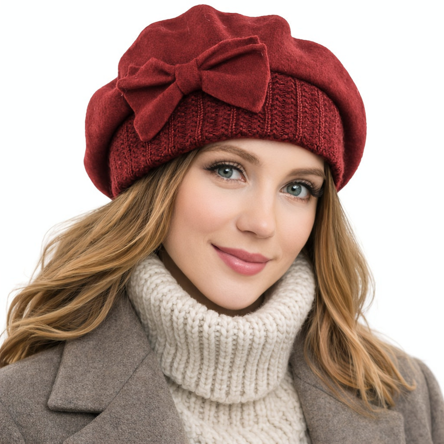 Women's Bow Accent Beret Hat