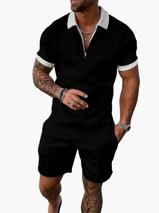 Herrarnas Poloset med Shorts – Trendigt Sommarset för Avslappnad Elegans och Komfort