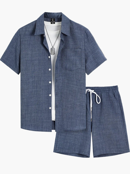 Herrset – Somrig kortärmad skjorta och shorts, avslappnad och trendig outfit för fritid och semester
