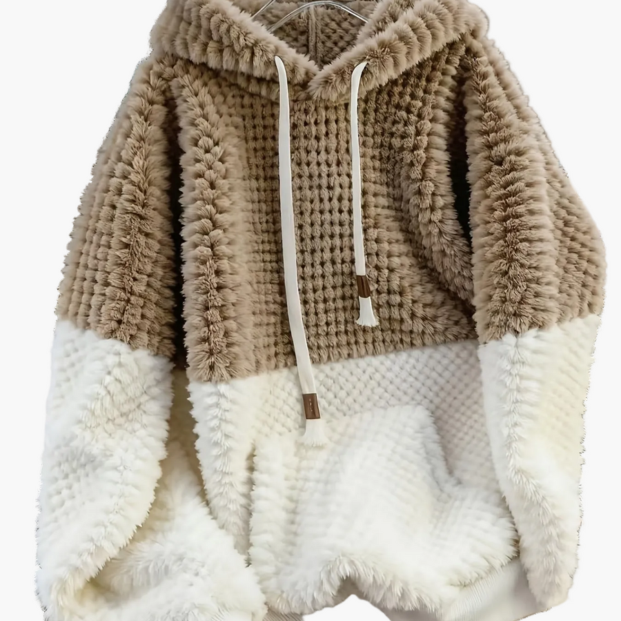 Fuskpäls Hoodietröja i Mjukt Material med Kontrastfärgade Paneler, Unisex