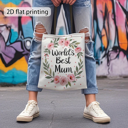 Damernas blommiga presentpåse – World's Best Mum – modern handväska för vardagsbruk och gåva till mamma
