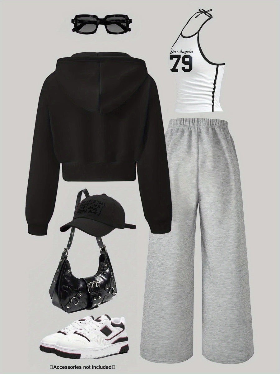 Dam Träningsset med Hoodie, Linne och Byxor, Casual Stil