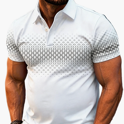 Herr Pikétröja med Modern Geometrisk Design – Casual Stil för Sommar
