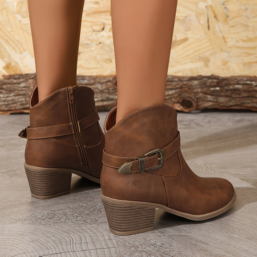 Damkängor med spänne och blockklack – Ankelboots i cowboy-stil