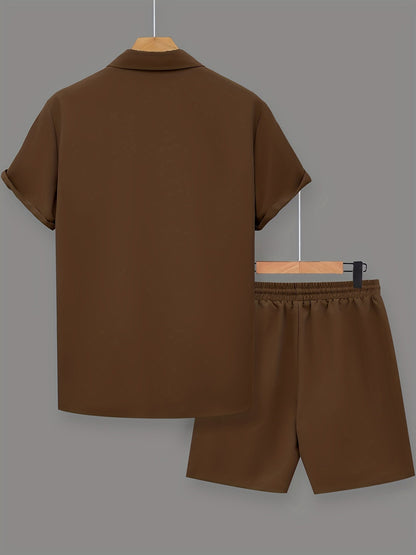 Herr Set med Kortärmad Skjorta och Shorts – Modern och Avslappnad Look med Inspirerande Text