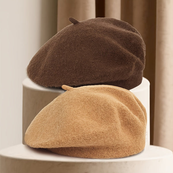 Unisex Beret Mössa - Stickad Basker med Liten Knopp