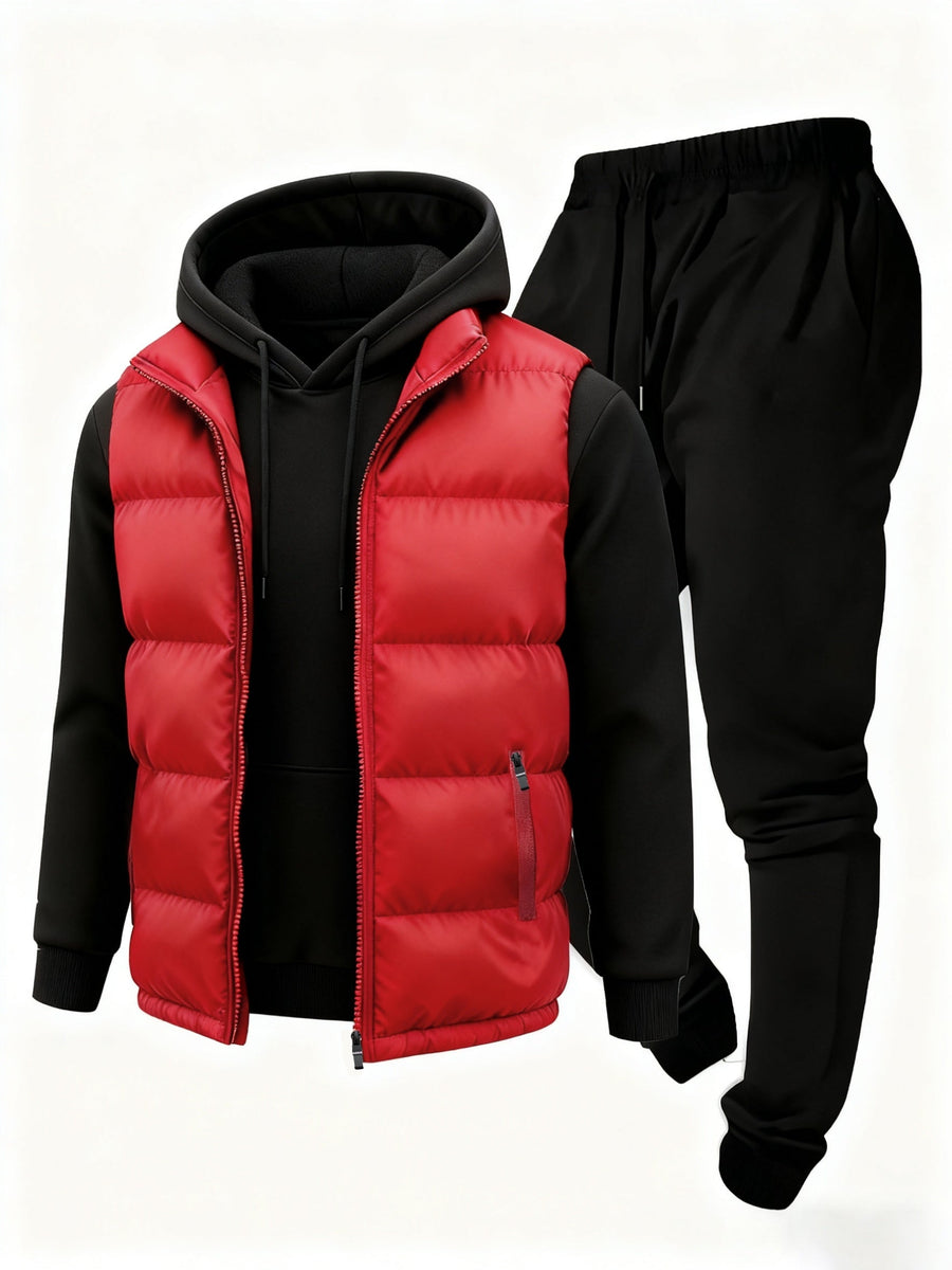 Unisex Träningsset med Vadderad Västdel och Huvtröja i Flerfärgad Design