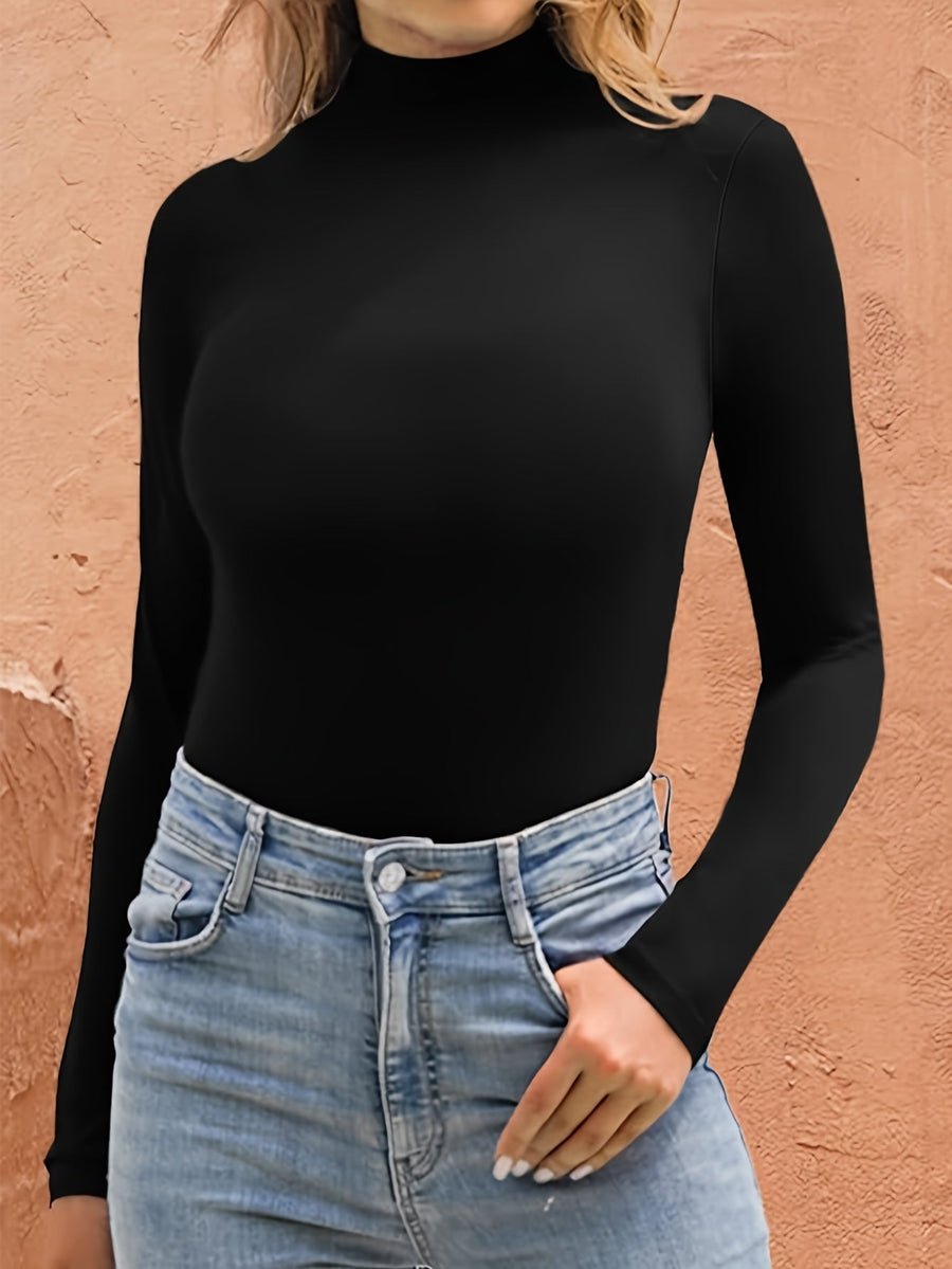 Svart långärmad bodysuit med hög krage och termisk effekt