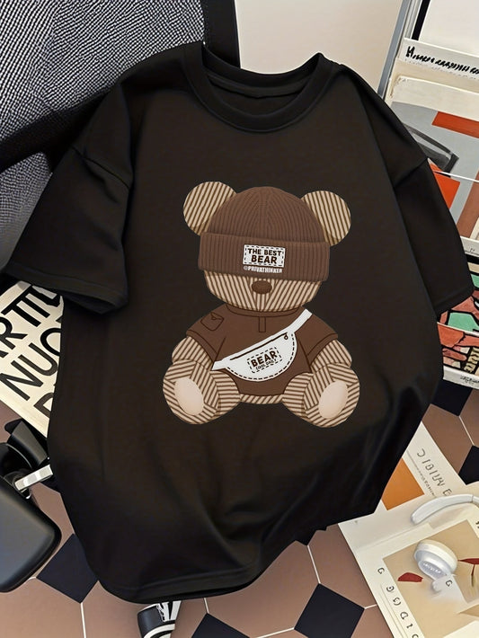 Herr T-shirt Streetwear med Tryck – Trendig Björn Urban Stil Kortärmad Top