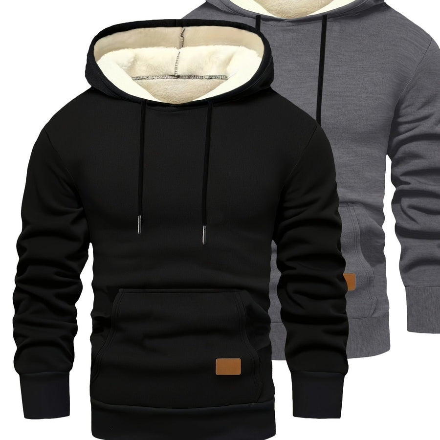 Unisex Hoodies med Fleecefoder, 2-pack, Loose Fit, Svart och Mörkgrå