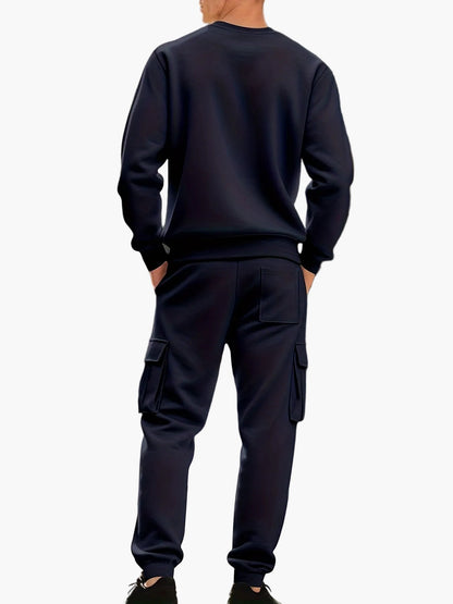 Herr Sportig Joggingdräkt Set med Cargo Byxor och Trendig Sweatshirt Fritidskläder