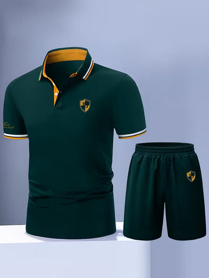 Herr Piké-Set med Shorts – Sportig och Elegant Sommarstil för Män