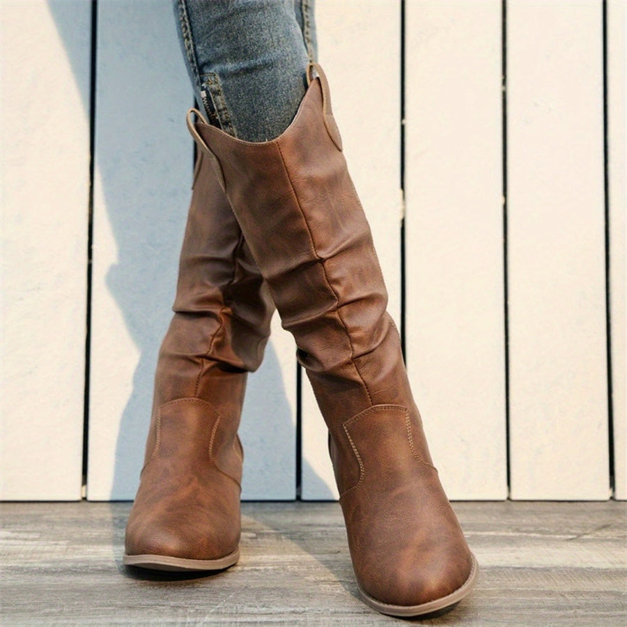 Slouchiga Cowboyboots Dam Med Mellanhög Klack Och Vid Skaft
