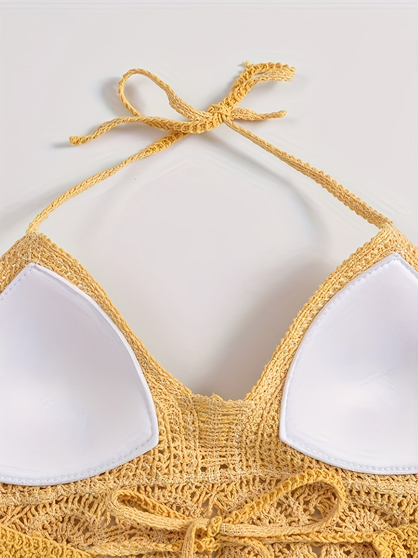 Dam Halterneck Virkad Boho Sommarlinne med Fransar – Festival & Strandmode