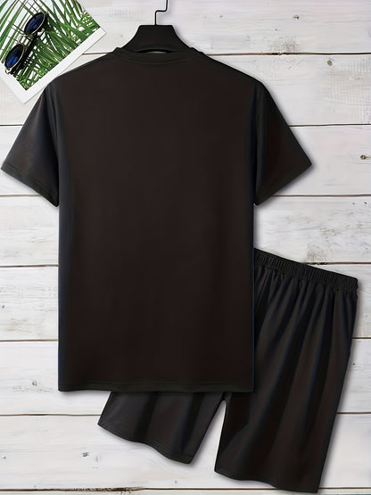 Herrarnas trendiga tvådelade set med grafiskt smileytryck – T-shirt och shorts för casual och streetwear
