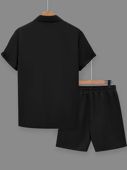 Herr Set med Kortärmad Skjorta och Shorts – Modern och Avslappnad Look med Inspirerande Text