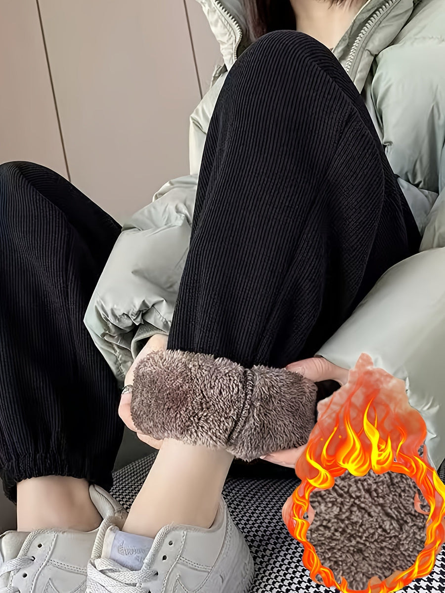 Svarta manchesterbyxor med foder, unisex, med muddar och dragsko