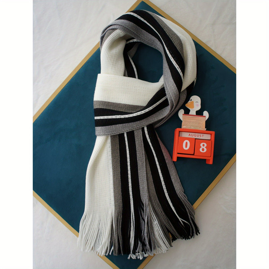Men's Striped Fringed Color Blocked Winter Scarf