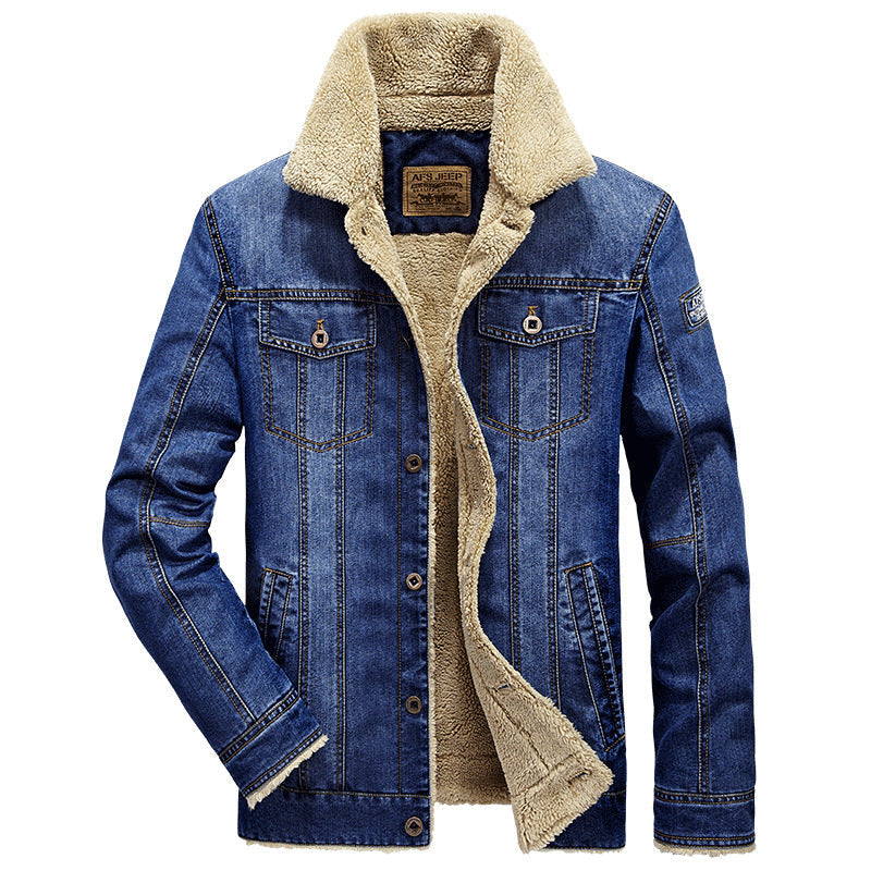 Jeansjacka med Foder och Krage, Mörkblå Denim