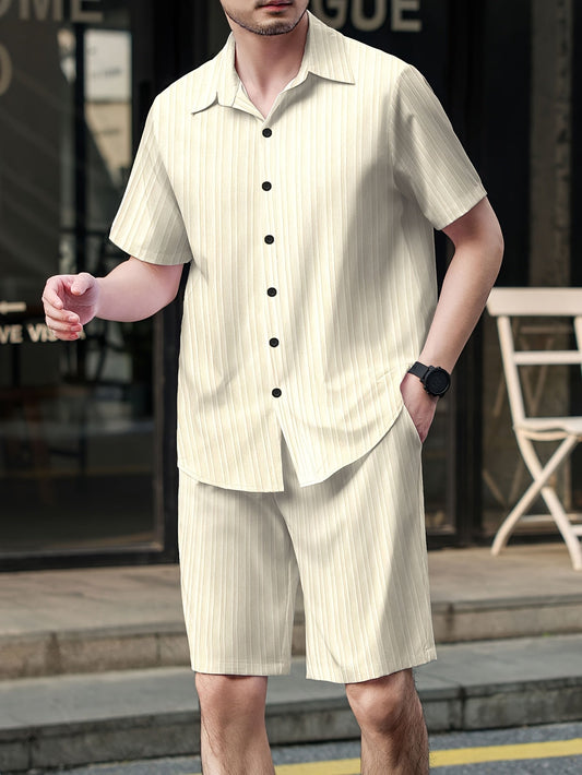 Herr Sommarset Kortärmad Skjorta och Shorts Avslappnad Stil Perfekt För Vardagsbruk