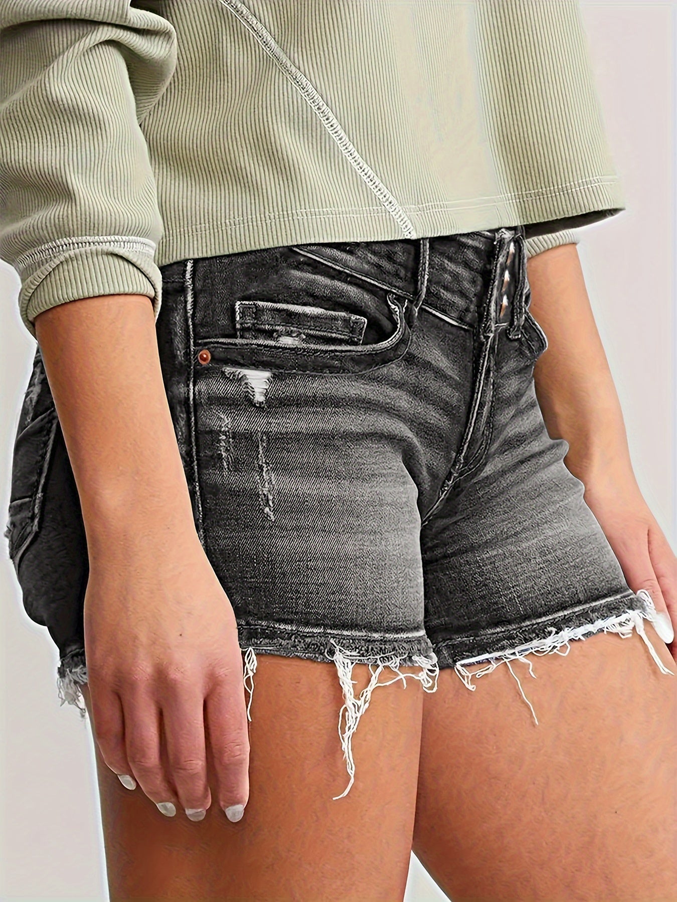 Damjeansshorts med hög midja och fransig kant – Trendiga vardagsshorts för sommar och fritid