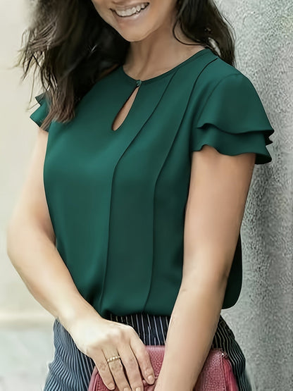 Dam Elegant Blus för Kontor och Fritid med Volangärm och Nyckelhålsdetalj