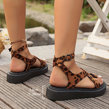 Dam Sandaler med Platåsula och Leopardmönster – Mode och Komfort för Sommaren