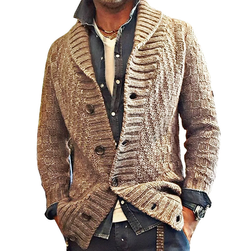 Herr Vintage Stickad Cardigan med Slag – Stilren och Avslappnad Jacka för Vardagsbruk