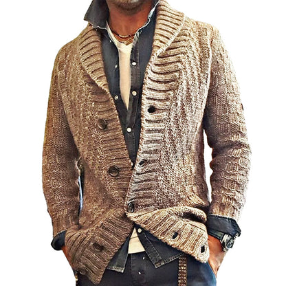 Herr Vintage Stickad Cardigan med Slag – Stilren och Avslappnad Jacka för Vardagsbruk