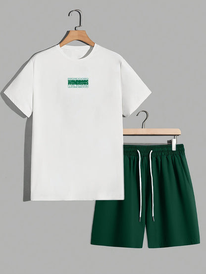 Herrset med T-shirt och Shorts, Modern Streetwear med Psykedeliskt Grafiskt Tryck, Avslappnad Passform