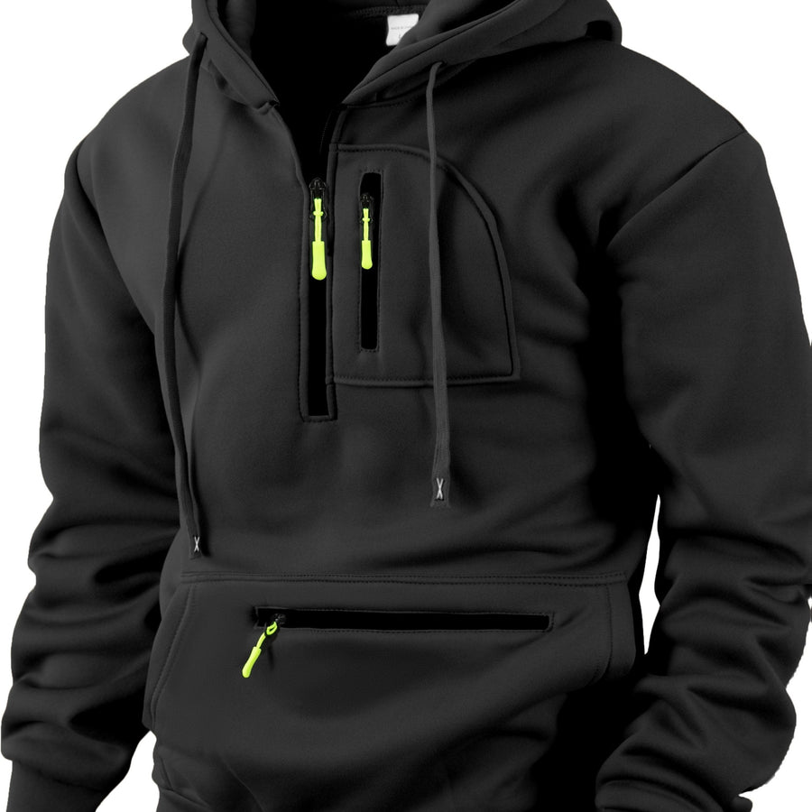 Unisex Hoodie med Halvdragkedja och Fickor, Flerfärgad