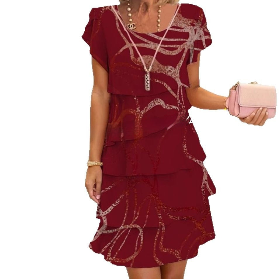 Damklänning Elegant Patchwork Layered Sommarklänning för Fester och Vardagsbruk