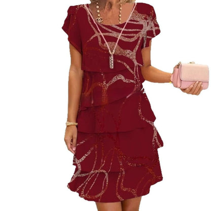Damklänning Elegant Patchwork Layered Sommarklänning för Fester och Vardagsbruk