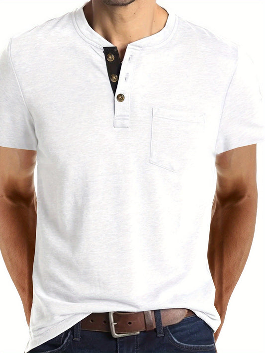 Herr T-shirt med knappslå och bröstficka – Casual stil för vardag och fritid