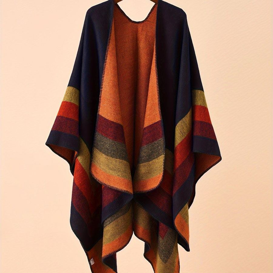 Vändbar Poncho Randig Oversized Mjuk Grå Rosa Grön