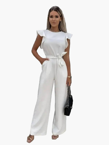 Dam Jumpsuit Elegant Vardagsstil med Volangärm och Bälte – Perfekt för Arbete och Fest