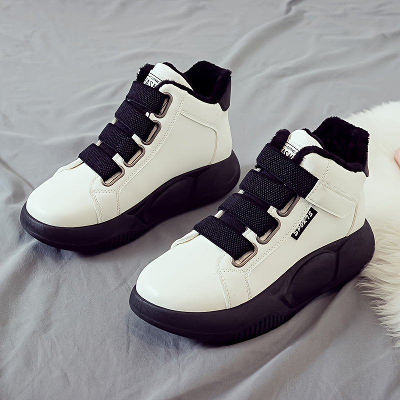 Höga sneakers med varmt foder och kardborreband, vit/svart