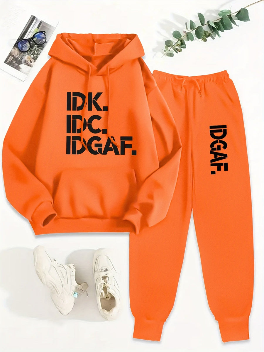Hoodie och Mjukisbyxor Set med Texttryck – Unisex Träningsset med Huvtröja och Byxor