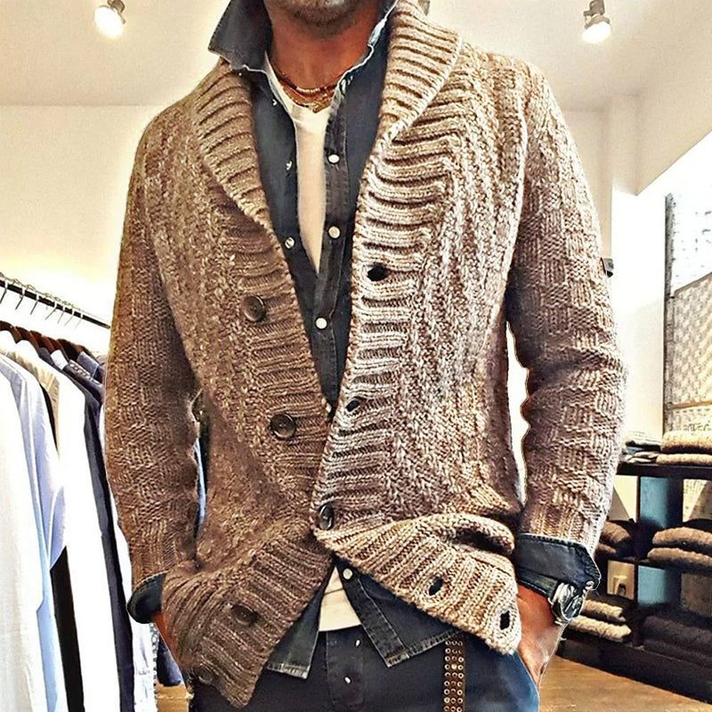 Herr Vintage Stickad Cardigan med Slag – Stilren och Avslappnad Jacka för Vardagsbruk