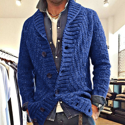 Herr Vintage Stickad Cardigan med Slag – Stilren och Avslappnad Jacka för Vardagsbruk